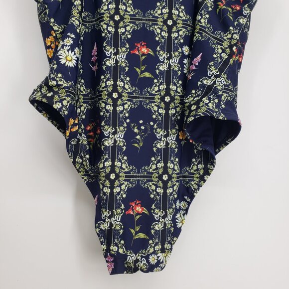 Agua Bendita x Target Floral Tile Cheeky One Piece Swinsuit 1X Bathing Suit Navy - Picture 11 of 13